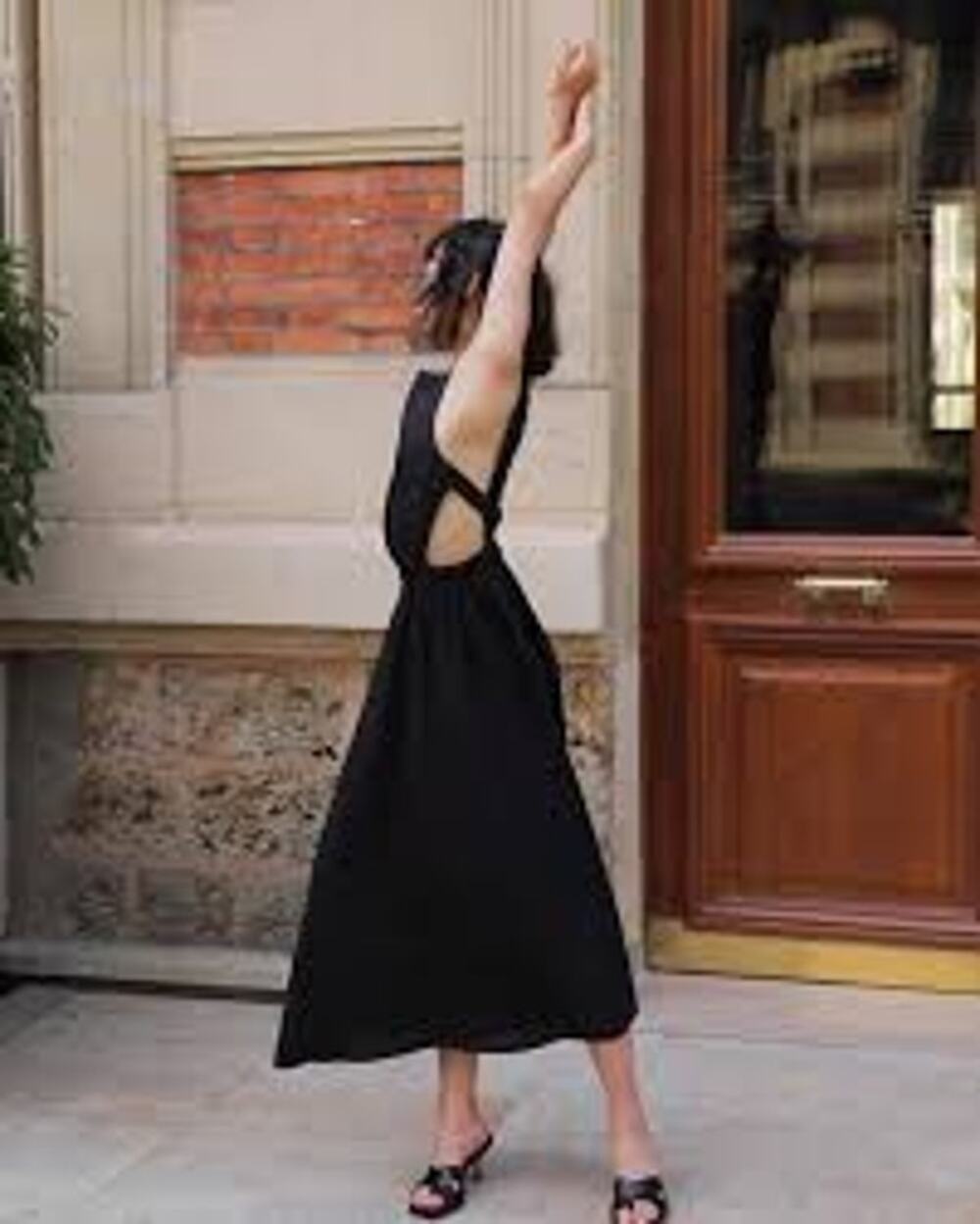 Pixie Market Beatrice Midi Dress Linen Open Back Cutout Square Neck Black Small